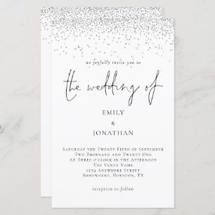 Budget Silver Glitter Script Wedding Invitation