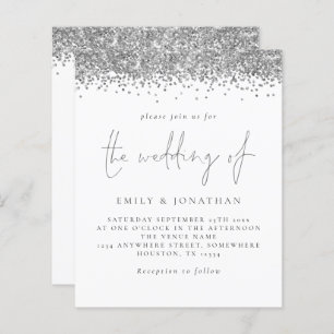 Budget Silver Glitter Script Wedding Invitation