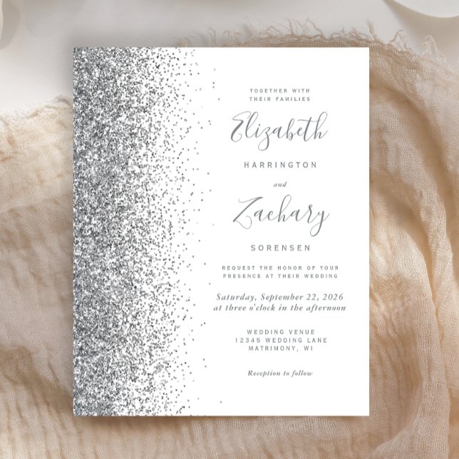 Budget Silver Glitter White Wedding Invitation (Creator Uploaded)