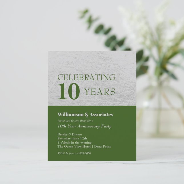 Budget Silver Green Business Anniversary Invites (Standing Front)