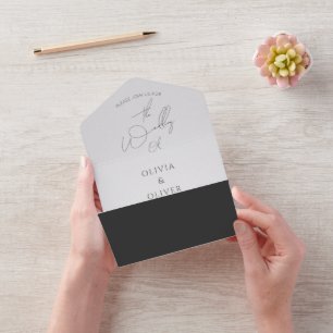 Budget silver grey rsvp wedding all in one invitation