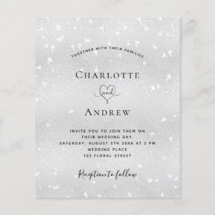 Budget silver hearts wedding invitation