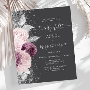 Budget Silver Mauve Floral Gray 25th Anniversary