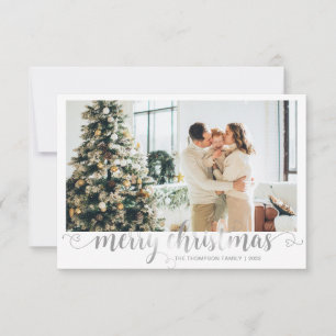 BUDGET Silver Merry Christmas Heart Script Photo Card