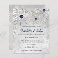 Budget Silver Navy Snowflakes Wedding Invitation