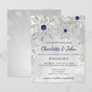 Budget Silver Navy Snowflakes Wedding Invitation