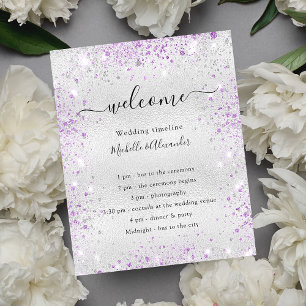 Budget silver purple glitter wedding program