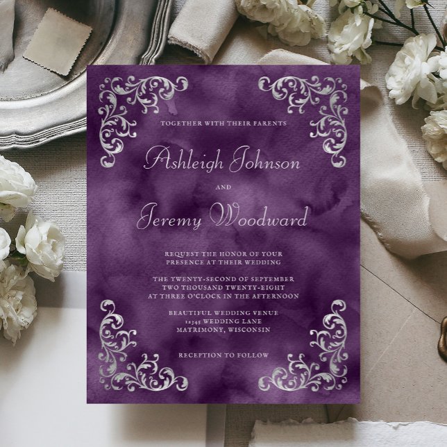 Budget Silver Purple Wedding Invitation (Creator Uploaded)