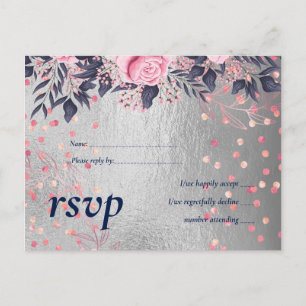 BUDGET Silver Rosegold Navy Pink Metallic Wedding Invitation Postcard