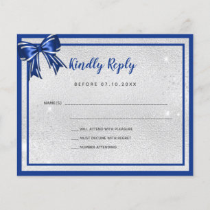 Budget silver royal blue elegant bow wedding RSVP