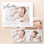 Budget Simple Baby Announcement Photo Collage<br><div class="desc">Budget Simple Baby Announcement Elegant Photo Collage that have a photo on the front and 4 Picture on the back. The cards contain a modern hand lettered cursive script typography that are elegant, simple and modern to use for a newborn baby boy or baby girl sent out by the mother...</div>