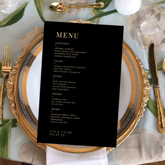 Budget simple black and gold wedding menu (Creator Uploaded)