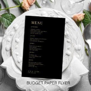 Budget simple black and gold wedding menu