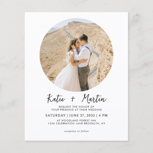 BUDGET Simple Black and White Round Photo Wedding (Front)
