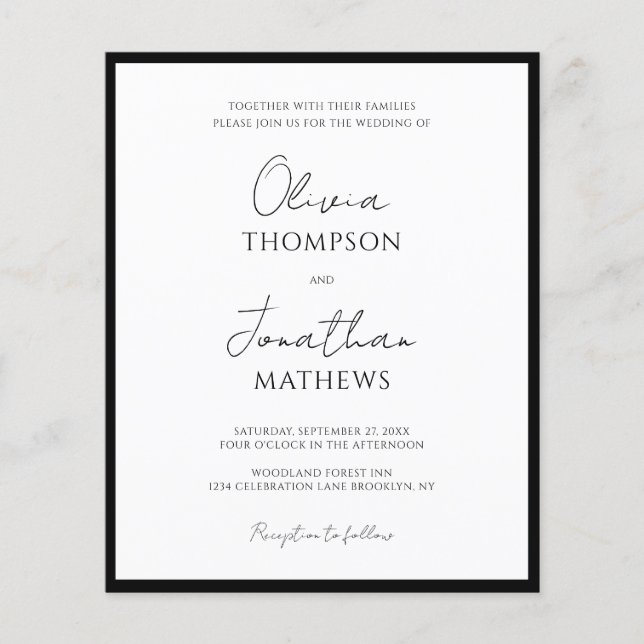 BUDGET Simple Black Tie White Script Wedding (Front)