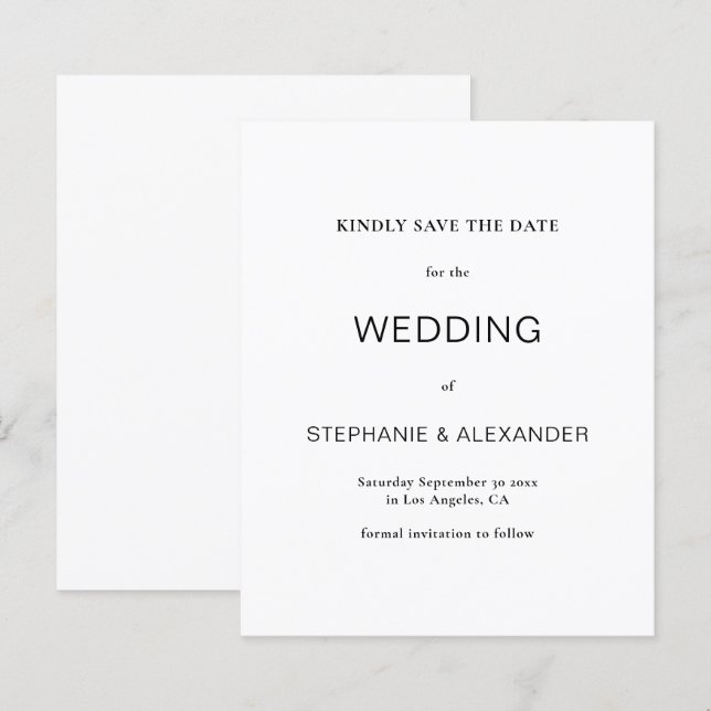 Budget Simple  Black & White Wedding Save The Date (Front/Back)