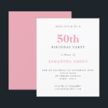 Budget Simple Blush Pink 50th Birthday Invitation<br><div class="desc">Budget Simple Text Blush Pink 50th Birthday Invitation. A value for money smaller 4.5 x 5.6 inch alternative defaulted to the semi gloss option which is recommended for invitations and is a similar thickness to a postcard. The satin option is much thinner paper. The font colour and type can be...</div>
