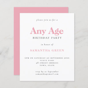 Budget Simple Blush Pink Age Birthday Invitation