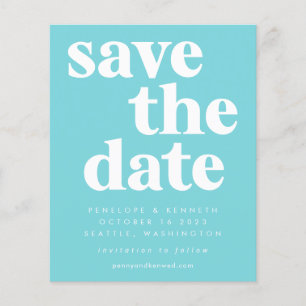 Budget Simple Bold Aqua Blue Save The Date Card
