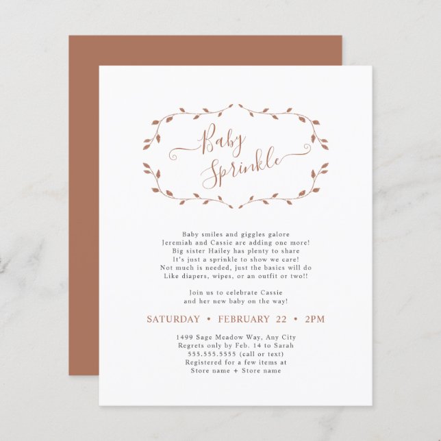 Budget Simple Botanical Terra Cotta Baby Sprinkle  (Front/Back)