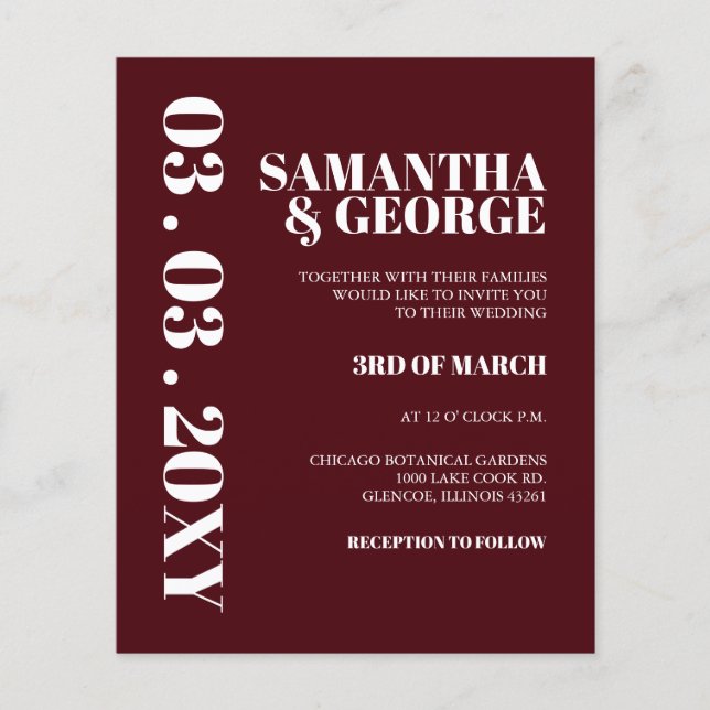 Budget Simple Burgundy Wedding Invitation (Front)