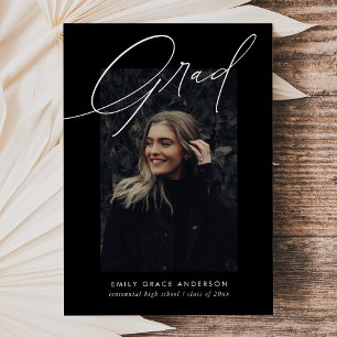 Budget Simple Calligraphy Three Photo Graduation Announcement