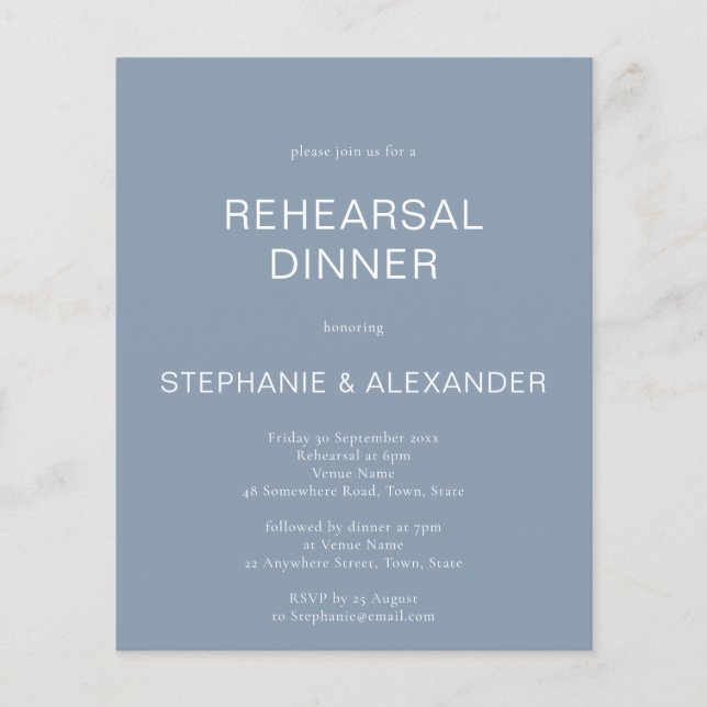 Budget Simple Dusty Blue Rehearsal Dinner Invite (Front)