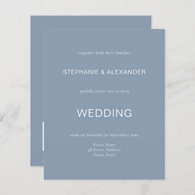 Budget Simple Dusty Blue Wedding QR Code Invite (Front/Back)
