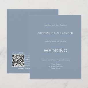 Budget Simple Dusty Blue Wedding QR Code Invite