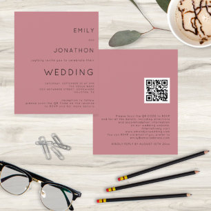 Budget Simple Dusty Rose QR Code Wedding Invite