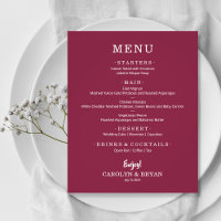 Budget Simple Elegant Cranberry Mariage Menu
