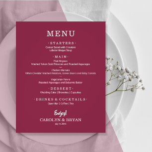 Budget Simple Elegant Cranberry Wedding Menu