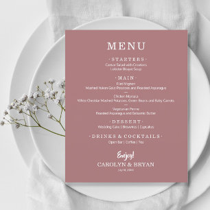 Budget Simple Elegant Desert Rose Menu Mariage