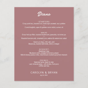 Budget Simple Elegant Desert Rose Wedding Menu