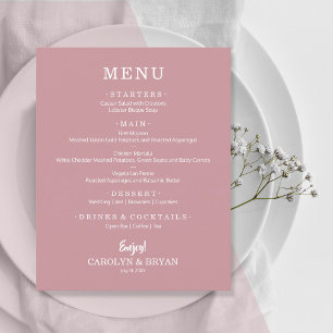 Budget Simple Elegant Dusty Rose Wedding Menu
