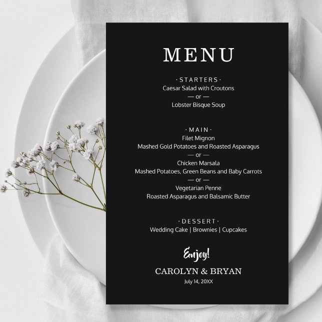 Budget Simple Élégant Mariage noir menu dîner (Créateur téléchargé)