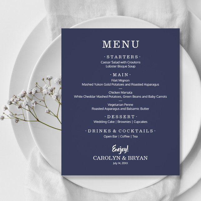 Budget Simple Elegant Sapphire Blue Wedding Menu (Creator Uploaded)