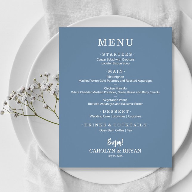 Budget Simple Elegant Slate Blue Wedding Menu (Creator Uploaded)