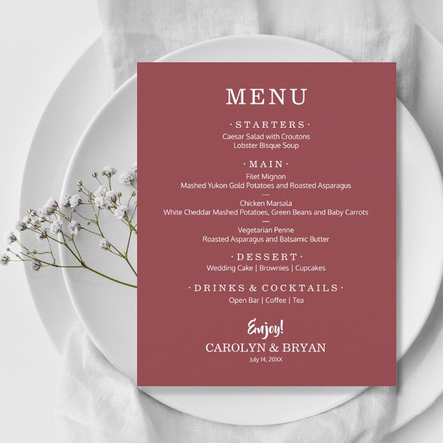 Budget Simple Elegant Terracotta Rose Wedding Menu (Creator Uploaded)