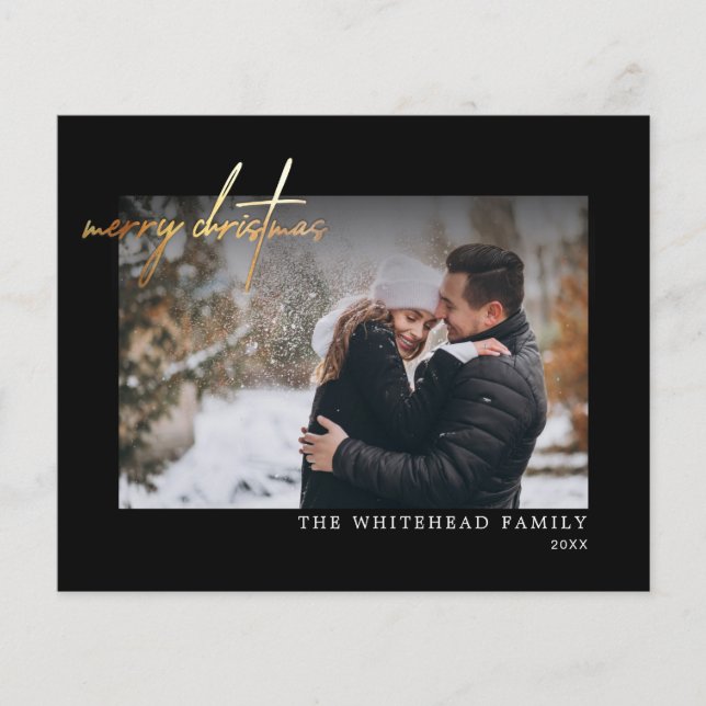 Budget Simple Gold Merry Christmas Black Card (Front)