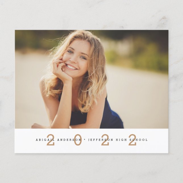 Budget Simple Gold Photo Graduation Announcement  (Front)