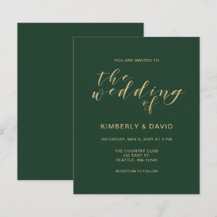 Budget Simple Green and Gold  Wedding Invitation