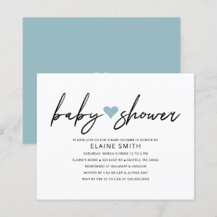 Budget Simple Heart Blue Baby Shower Invitation