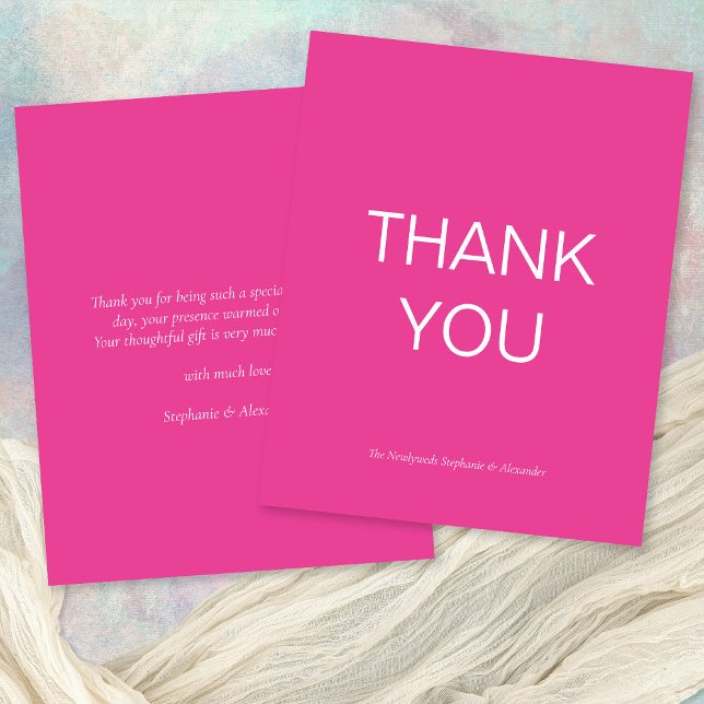 Budget Simple Hot rose Carte de remerciements pers (Front and back view)
