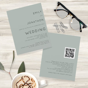 Budget Simple Light Sage QR Code Wedding Invite
