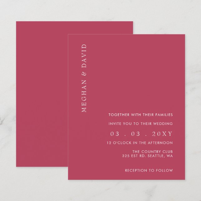 Budget Simple Magenta Modern Wedding Invitation (Front/Back)