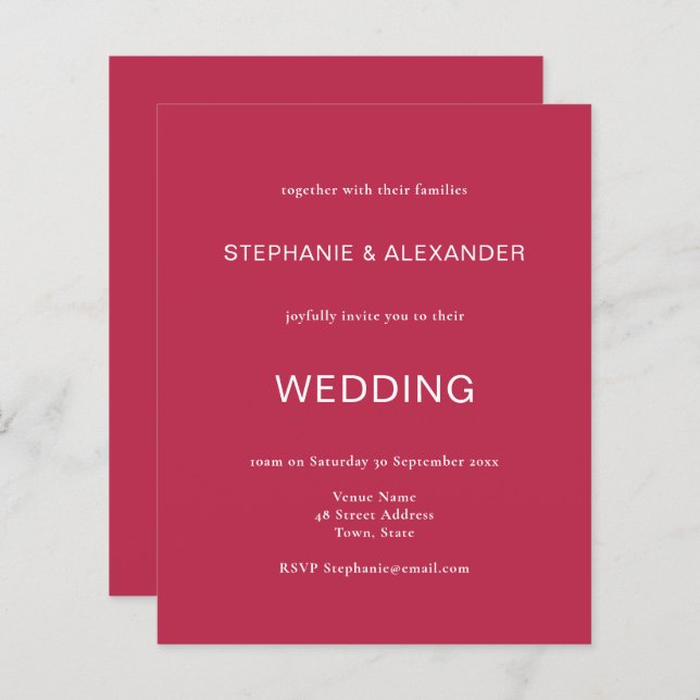 Budget Simple Magenta QR Code Wedding Invitation (Front/Back)