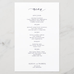 Budget simple marine foncé typographie menu mariag