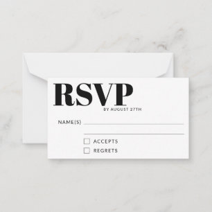 Budget Simple Minimalist Black and White RSVP Card
