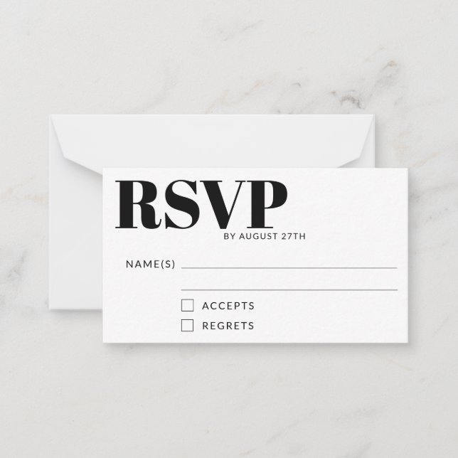 Budget Simple Minimalist Black and White RSVP Card (Front)
